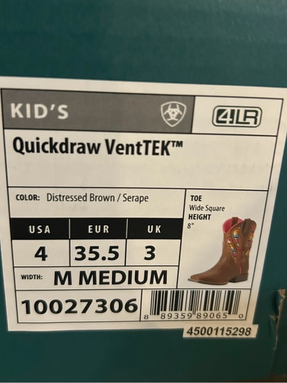 Ariat Girls Brown Leather Western Cowgirl Boots with VentTEK Multicolor Fabric - Picture 8 of 8